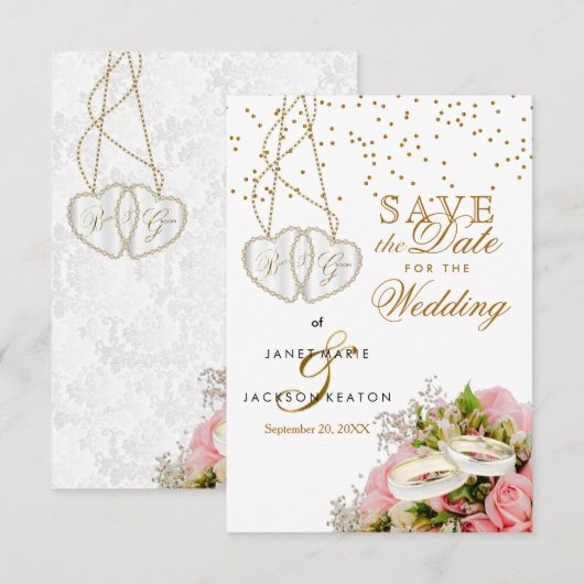 Roze Rose Floral Flowers Save the Date (Voorkant / Achterkant)