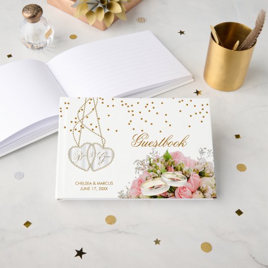 Roze Rose Floral Flowers - Weddenschap Gastenboek (Voorkant open)