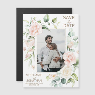 Roze Rose Floral Foto Save the Date Magnets Magnetische Uitnodiging