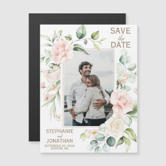 Roze Rose Floral Foto Save the Date Magnets Magnetische Uitnodiging