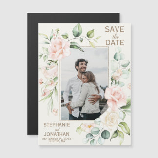 Roze Rose Floral Foto Save the Date Magnets Magnetische Uitnodiging