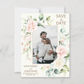 Roze Rose Floral Foto Save the Date Magnets Magnetische Uitnodiging (Voorkant)