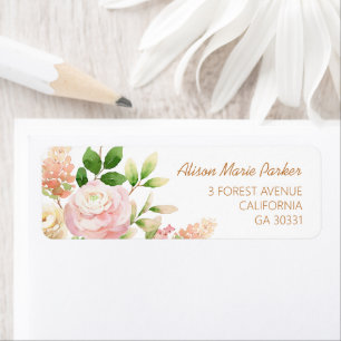 Roze Rose Floral Girl Baby shower Return Address Etiket