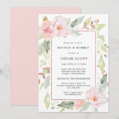 Roze Rose Floral Gold Bridal Brunch Bubble Kaart (Voorkant / Achterkant)