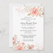 Roze Rose Floral Gold Leaves Celebration of Life Kaart (Voorkant)