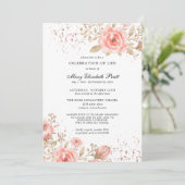 Roze Rose Floral Gold Leaves Celebration of Life Kaart (Staand voorkant)