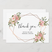 Roze Rose Floral Gold Lijst Geometric Wedding Bedankkaart (Voorkant / Achterkant)