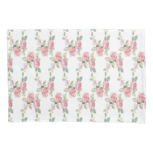 Roze Rose Floral Green Leaves Pillow Hoesje Kussensloop (Voorkant)