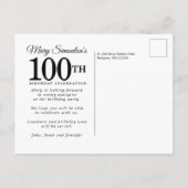 Roze Rose Floral Greenery 100th Birthday Uitnodiging Briefkaart (Achterkant)