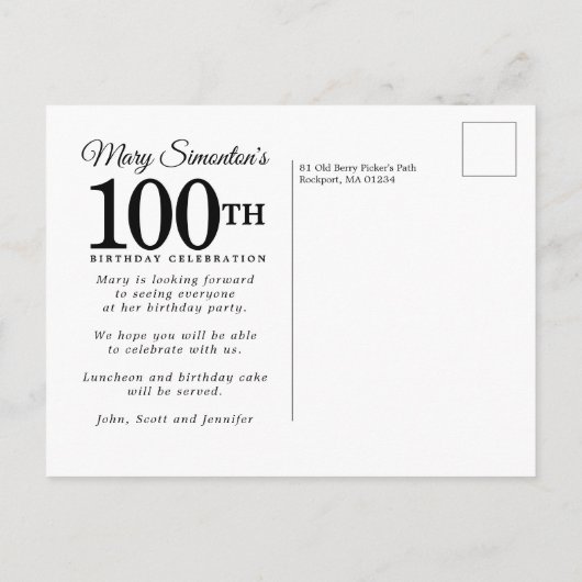 Roze Rose Floral Greenery 100th Birthday Uitnodiging Briefkaart (Achterkant)