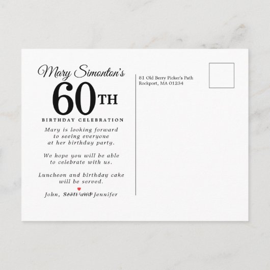 Roze Rose Floral Greenery 60th Birthday Uitnodiging Briefkaart (Achterkant)