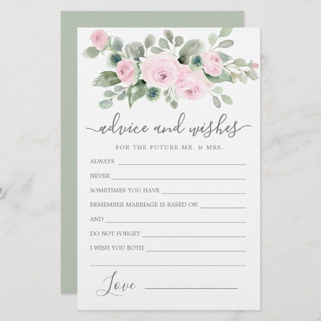 Roze Rose Floral Greenery Advice and Wishes Card (Voorkant / Achterkant)