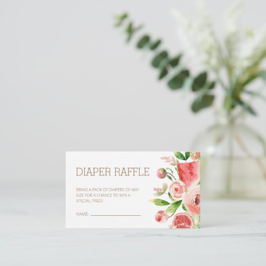 Roze Rose Floral Greenery Baby Diaper Raffle Informatiekaartje (Staand voorkant)