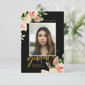 Roze Rose Floral Greenery Elegant Photo AFSTUDEERD Bedankkaart (Staand voorkant)