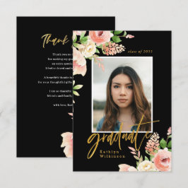 Roze Rose Floral Greenery Elegant Photo AFSTUDEERD Bedankkaart