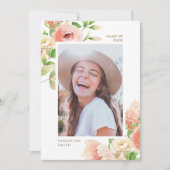 Roze Rose Floral Greenery Elegant Photo Afstuderen Aankondiging (Voorkant)