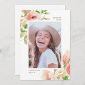 Roze Rose Floral Greenery Elegant Photo Afstuderen Aankondiging (Voorkant / Achterkant)