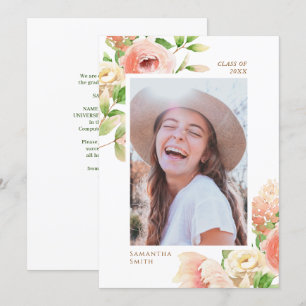 Roze Rose Floral Greenery Elegant Photo Afstuderen Aankondiging