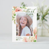 Roze Rose Floral Greenery Elegant Photo Afstuderen Bedankkaart (Staand voorkant)