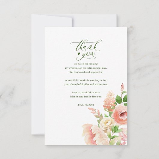 Roze Rose Floral Greenery Elegant Photo Afstuderen Bedankkaart (Achterkant)