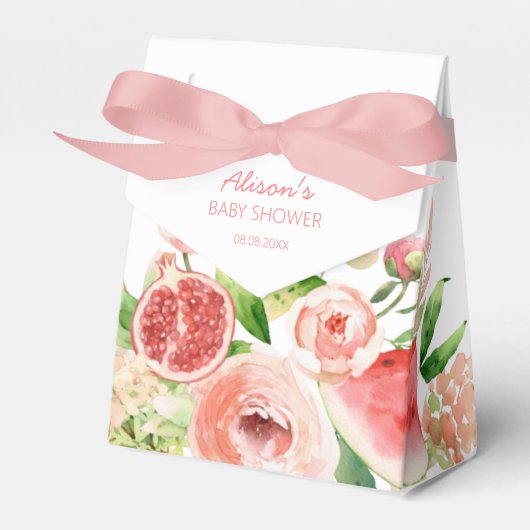 Roze Rose Floral Greenery Girl Baby shower Bedankdoosjes (Voorkant Zijde)