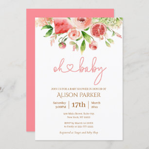 Roze Rose Floral Greenery Girl Baby shower Invitat Kaart