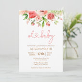 Roze Rose Floral Greenery Girl Baby shower Kaart (Staand voorkant)