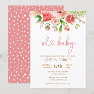 Roze Rose Floral Greenery Girl Baby shower Kaart