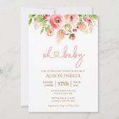 Roze Rose Floral Greenery Girl Baby shower Kaart (Voorkant)