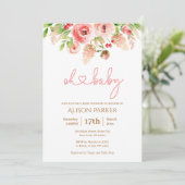 Roze Rose Floral Greenery Girl Baby shower Kaart (Staand voorkant)