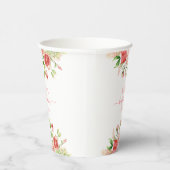 Roze Rose Floral Greenery Girl Baby shower Papieren Bekers (Rechts)