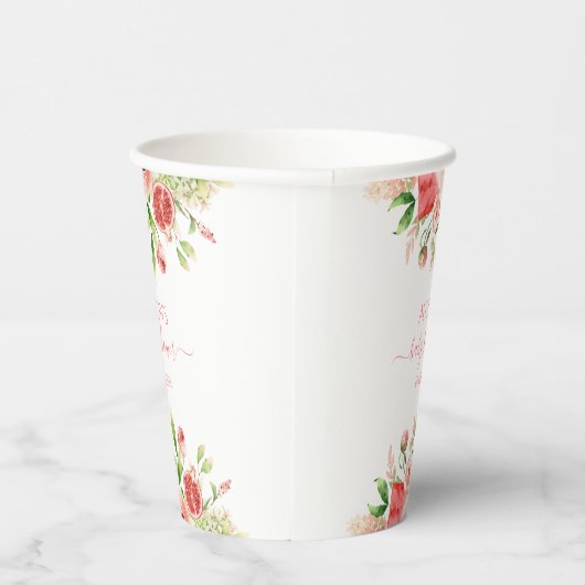 Roze Rose Floral Greenery Girl Baby shower Papieren Bekers (Rechts)