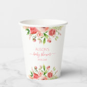 Roze Rose Floral Greenery Girl Baby shower Papieren Bekers (Voorkant)