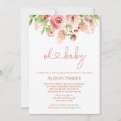 Roze Rose Floral Greenery Girl Baby shower per pos Kaart (Voorkant)