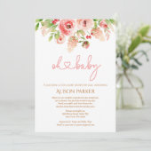 Roze Rose Floral Greenery Girl Baby shower per pos Kaart (Staand voorkant)