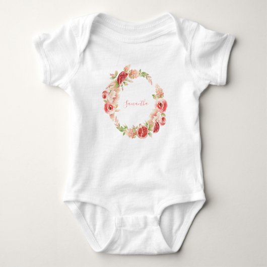 Roze Rose Floral Greenery Girl Baby shower Romper (Voorkant)