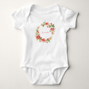 Roze Rose Floral Greenery Girl Baby shower Romper