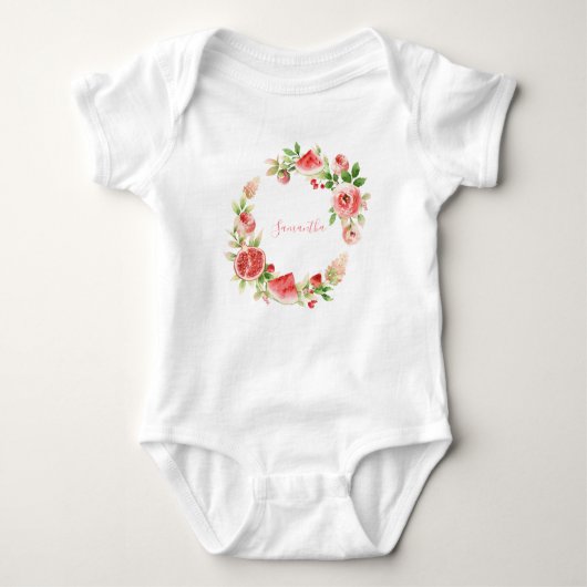 Roze Rose Floral Greenery Girl Baby shower Romper (Voorkant)