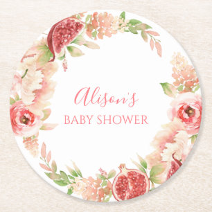Roze Rose Floral Greenery Girl Baby shower Ronde Kartonnen Onderzetter