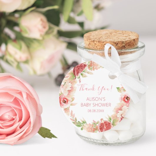 Roze Rose Floral Greenery Girl Baby shower Ronde Sticker