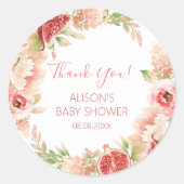 Roze Rose Floral Greenery Girl Baby shower Ronde Sticker (Voorkant)