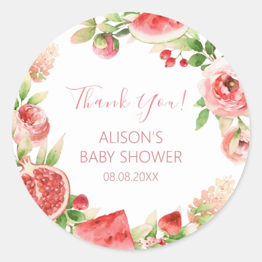 Roze Rose Floral Greenery Girl Baby shower Ronde Sticker (Voorkant)