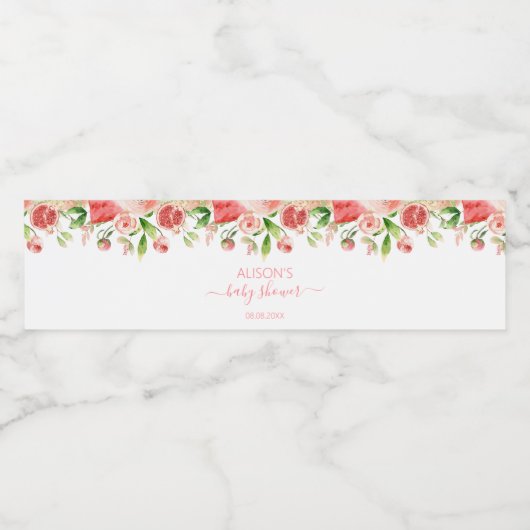 Roze Rose Floral Greenery Girl Baby shower Waterfles Etiket (Enkel label)