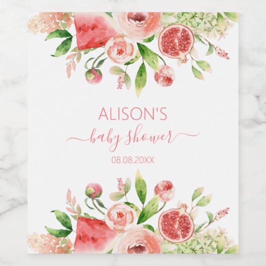 Roze Rose Floral Greenery Girl Baby shower Wijn Etiket (Enkel label)