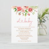 Roze Rose Floral Greenery Girl Virtual Baby shower Kaart (Staand voorkant)