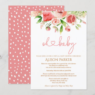 Roze Rose Floral Greenery Girl Virtual Baby shower Kaart