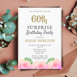 Roze Rose Floral Leaves 60th Surprise Birthday Kaart<br><div class="desc">Roze Rose Floral Tropical Leaves 60th Surprise Birthday Party nodigt haar uit. Kom de 60ste verjaardag vieren van een speciale vrouw! Doe mee met een verrassingsfeest. Het thema voor dit evenement is roze rozen en groene tropische bladeren - een prachtige combinatie die de dag extra speciaal zal maken. Ideaal voor...</div>