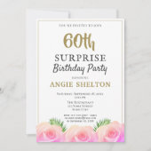 Roze Rose Floral Leaves 60th Surprise Birthday Kaart (Voorkant)