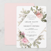 Roze Rose Floral Modern Waterolor Wedding Kaart (Voorkant / Achterkant)