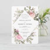 Roze Rose Floral Modern Waterolor Wedding Kaart (Staand voorkant)